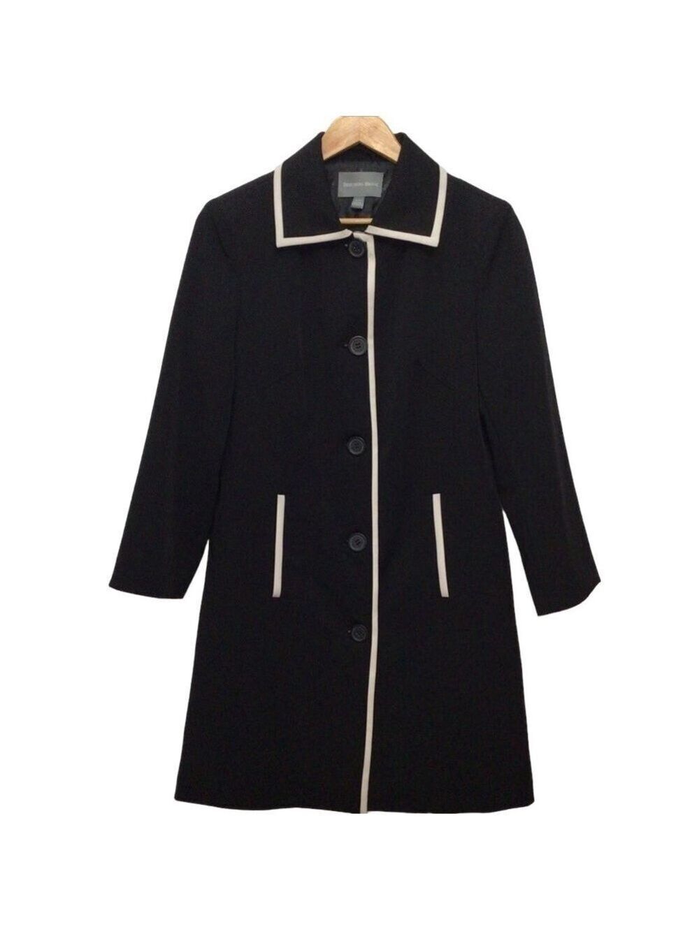 BEECHERS Brook Long black Blazer Jacket White ecru Pockets Small contemporary